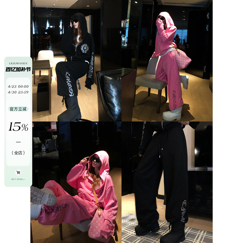 Li Wanjun's Casual Pants with a Relaxed Vibe, Featuring Cotton, Rhinestones, and a Wide-Leg Design, Versatile and Flowy, Suitable for Women