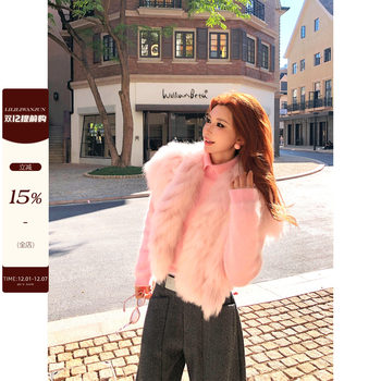 Li Wanjun's High-End Pink Fur Vest for Women, Autumn and Winter, Finnish Slim-Fit Warm Layered Fox Fur Vest Jacket
