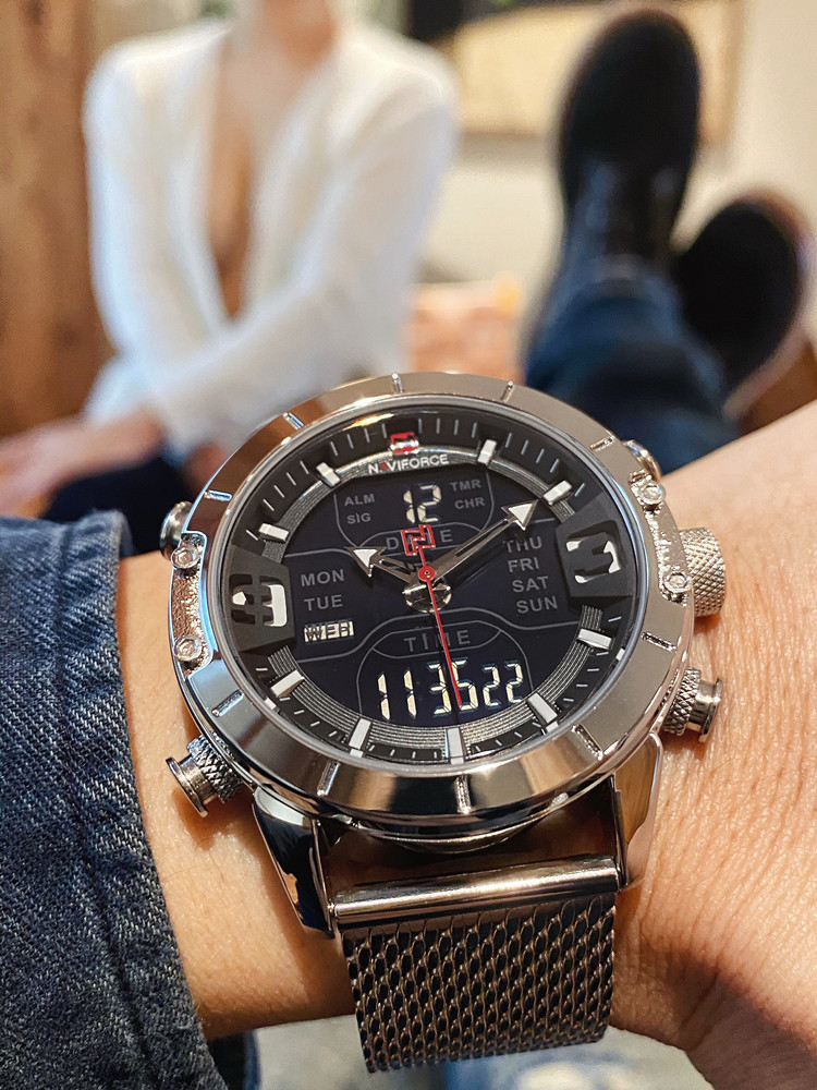 Heren quartz horloge met mesh stalen band multifunctioneel_voghion.com