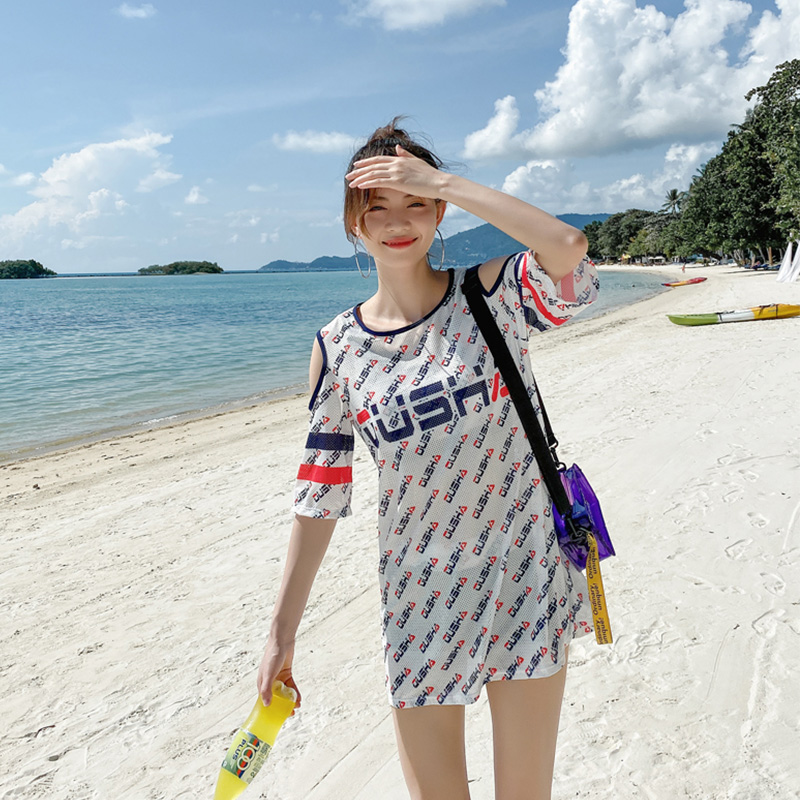 Swimsuit women's two-piece three-piece conservative belly cover thin flat angle sports students seaside sunscreen hot spring swimsuit