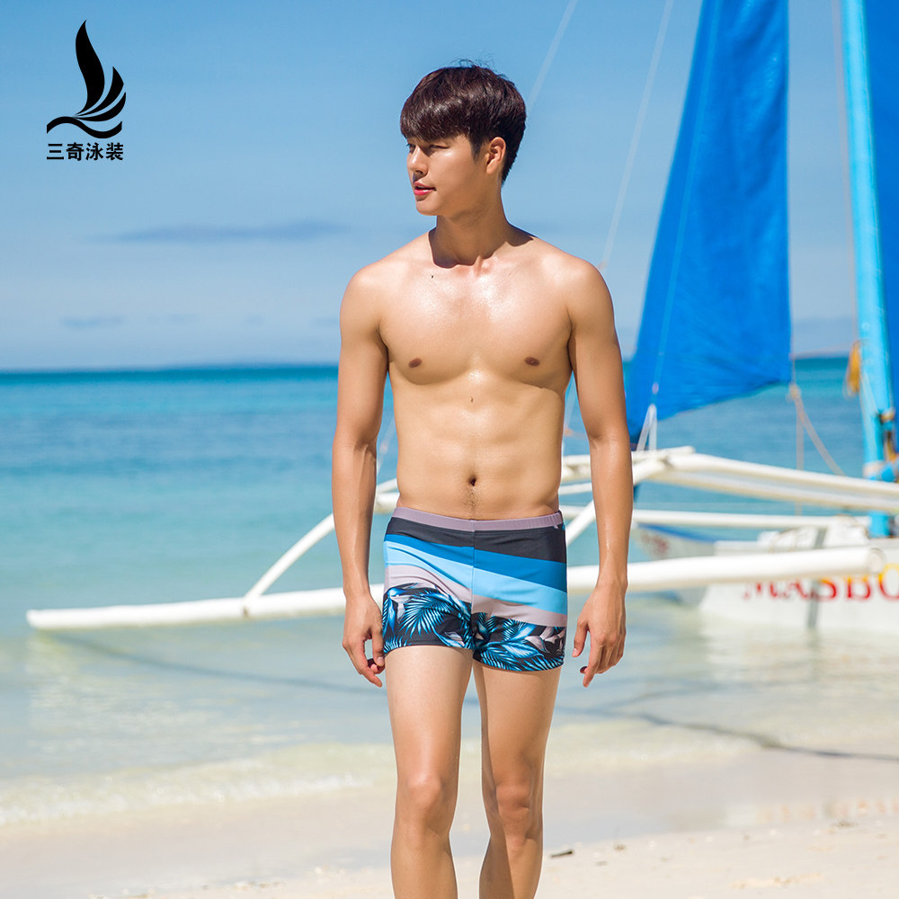 Three-odd men's swimming pants plus fattening up code loose four-corner pants sexy stylish seaside spa high elastic swimsuit