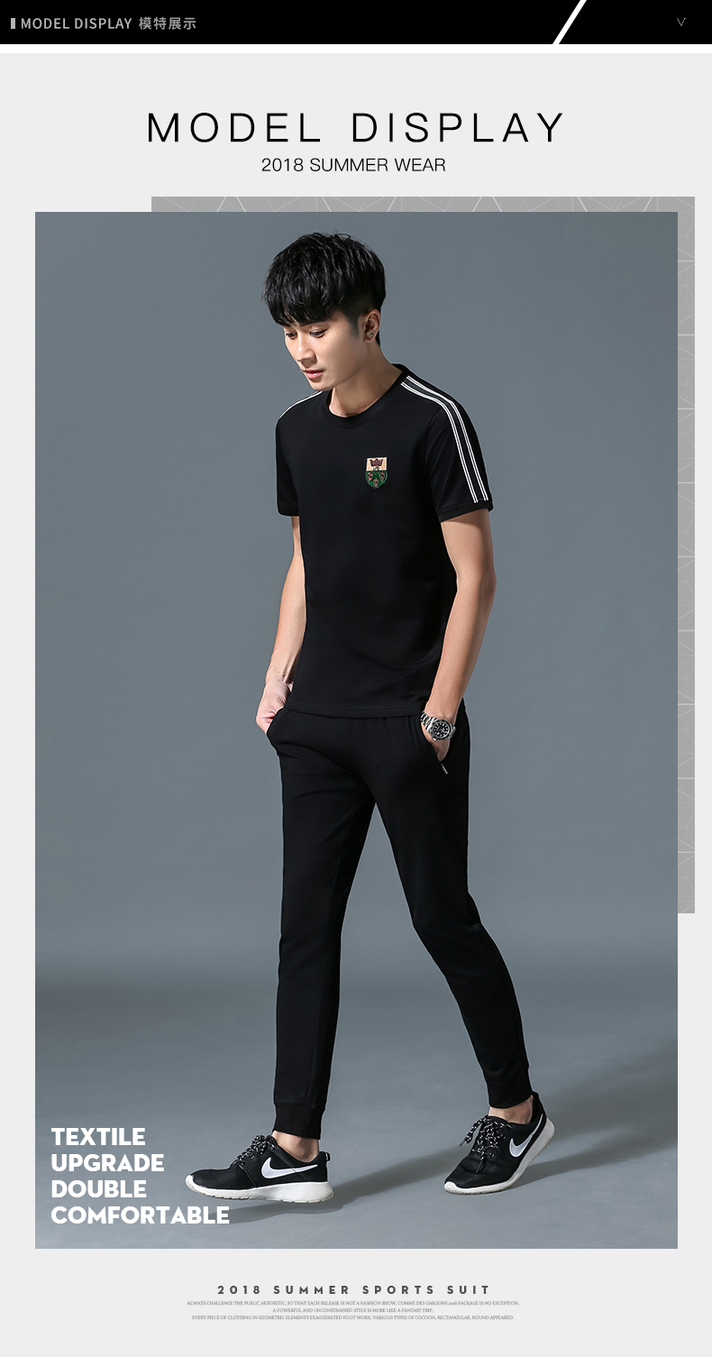 Thể thao phù hợp với nam giới mùa hè 2018 new youth casual chạy thể thao nam ngắn tay quần áo hai mảnh bộ đồ the thao nữ trung niên