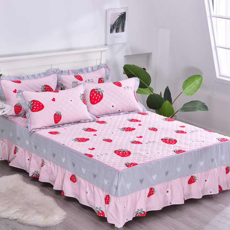 Khăn trải giường bằng vải bông nguyên chất loại chăn trải giường đơn mảnh cotton dày chống bụi trải giường chống trượt 1,8 mét m cộng với tấm bông - Váy Petti