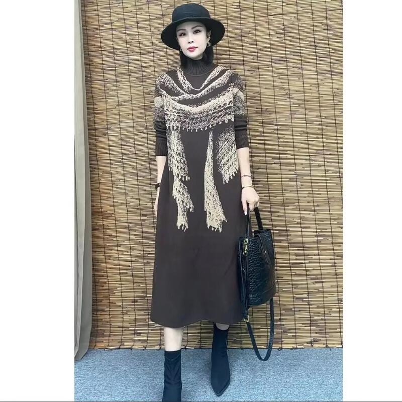 Knitted Dress, New Autumn and Winter Style, Fashionable, Loose, Elastic, Half-High Collar, Warm, Over-The-Knee, Slimming, Base Layer Women's Dress Knitted Dress, New Autumn and Winter Style, Fashionable, Loose, Elastic, Half-High Collar, Warm, Over-The-Knee, Slimming, Base Layer Women's Dress