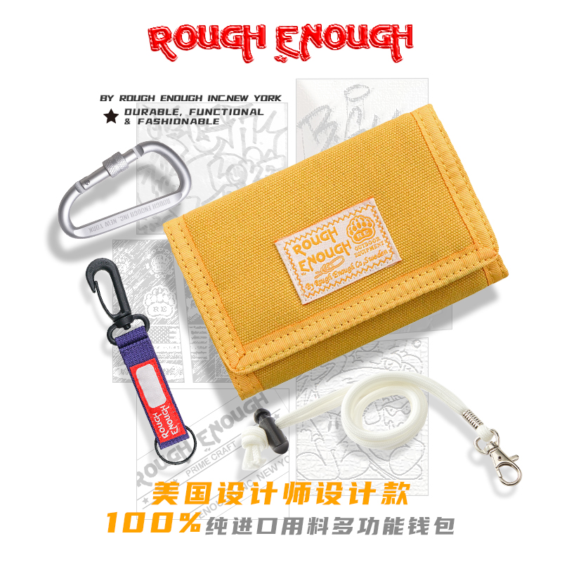 Rough Enough Tide Card Retro Canvas Multi-Position Wallet Youth Student Triple Fold Casual Pull Chain Zero Money Bag