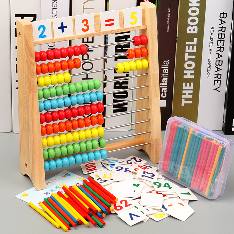 Montessori early education Primary school Counting stick counting children's abacus frame Children's wooden math teaching aids Abacus addition and subtraction toys