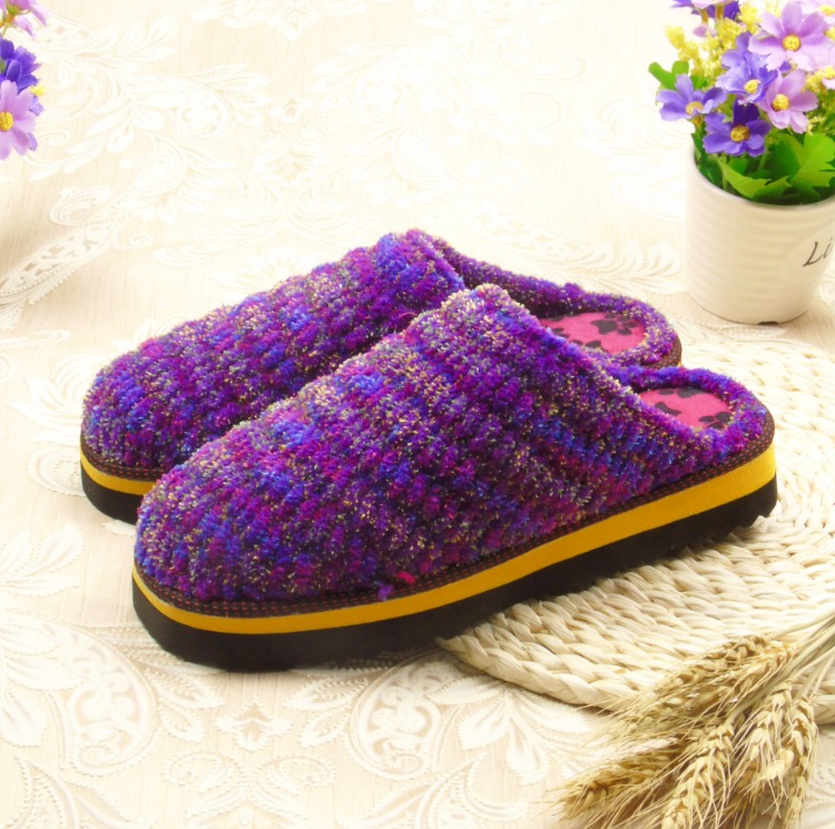 Dép nhung dày làm bằng tay, dép cashmere nam và nữ, dép đôi, mùa đông dép cao su non