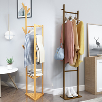 Simple coat rack Solid wood bedroom floor hanger cabinet Clothes bag storage household storage rack Simple and modern