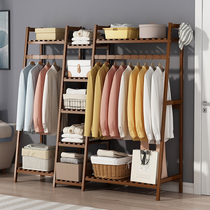 Coat rack Floor Bedroom Hanging Clothes Storage Rack Solid Wood Simple Wardrobe Multifunctional Shoe Rack Integrated Home Storage