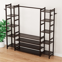 Multifunctional coat rack floor-to-ceiling bedroom home shoe rack integrated wardrobe solid wood simple clothes storage rack