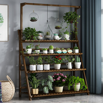 Cangbasket flower stand balcony shelf floor-standing hanging flower pot stand solid wood indoor climbing frame living room green rose shelf