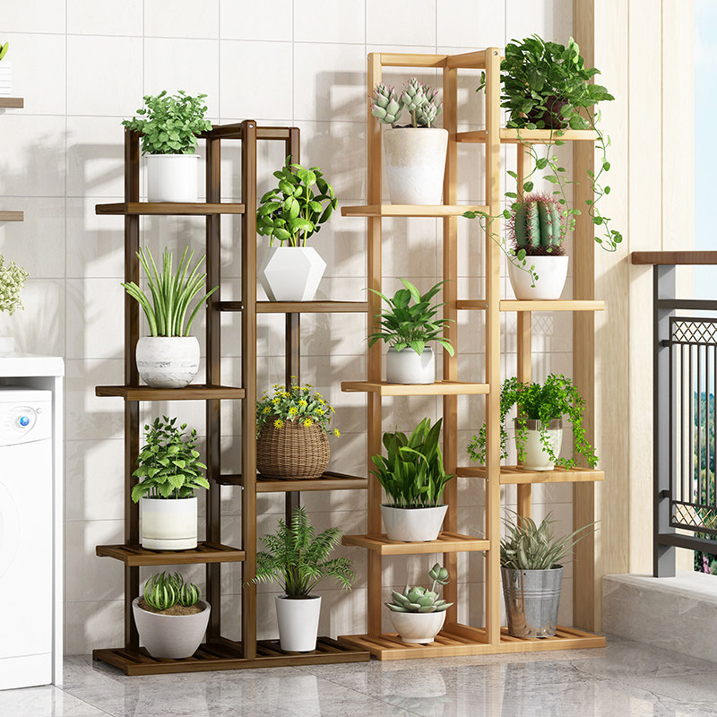 Flower Shelf Interior Living-room Living Room Shelf Multilayer Floor Type Climbing Rattan Rack Solid Wood Balcony Au Style Multimeat Gold Gge Shelf