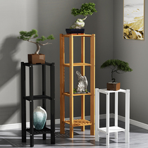 Solid wood flower rack Indoor living room floor multi-layer flower pot rack Balcony shelf Hanging orchid green Lornan bamboo flower rack