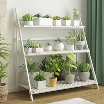 Flower rack Solid wood floor-to-ceiling indoor folding multi-storey balcony living room fleshy white flower pot rack special price save space