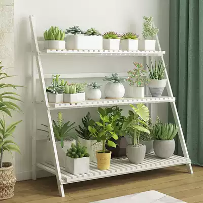Flower frame solid wooden floor-to-ceiling indoor folding multi-layer balcony living room fleshy white flower pot stand special price saving space