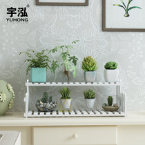 Desktop flower rack Multi-layer mini office windowsill fleshy small plant rack Solid wood storage bay window decoration