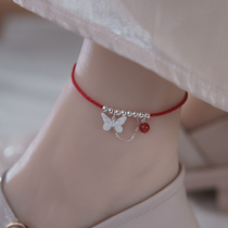 S925 Pure Silver Butterfly Chain Red Manau Red Rope Foot Chain Girls Handwoven Brief About 2023 new wave bracelet