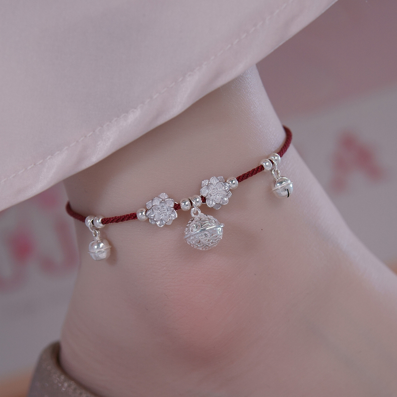 S925 Sterling Silver Lotus Palace Bell Anklet with Bell That Makes a Sound, Red String, No Need to Take Off When Bathing, 2026 New Trendy Style S925 Sterling Silver Lotus Palace Bell Anklet with Bell That Makes a Sound, Red String, No Need to Take Off When Bathing, 2026 New Trendy Style