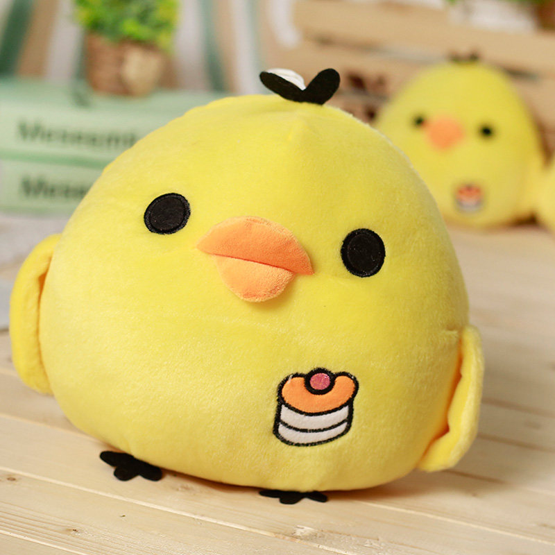 Plurk toy little yellow chicken girl cute child girl sleeping in bed with doll doll hug pillow