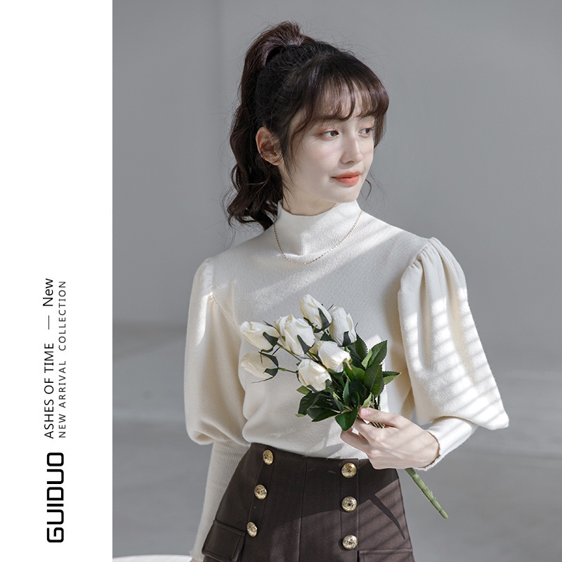 Turtleneck Sweater for Women with Unique Design, Puff Sleeves, Autumn and Winter 2026 New Style, Knitted Base Layer, Stylish Inner Wear