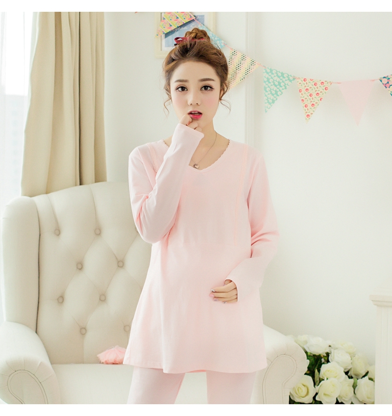 Mùa xuân và mùa thu tháng quần áo phù hợp với bông thai sản ăn mặc đồ ngủ bà mẹ sau sinh cho con bú quần áo dịch vụ nhà kích thước lớn mùa thu quần áo