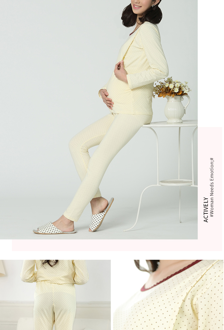 Mang thai nên được mát mẻ quần áo thai sản dịch vụ nhà mùa xuân và mùa thu cotton dài tay cho con bú quần áo mùa thu quần áo phù hợp với ăn quần áo tháng quần áo quần áo bầu đẹp