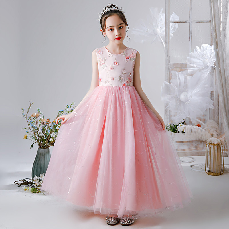 Girls dress flower girl wedding little girl children white princess skirt tutu evening dress piano costume summer