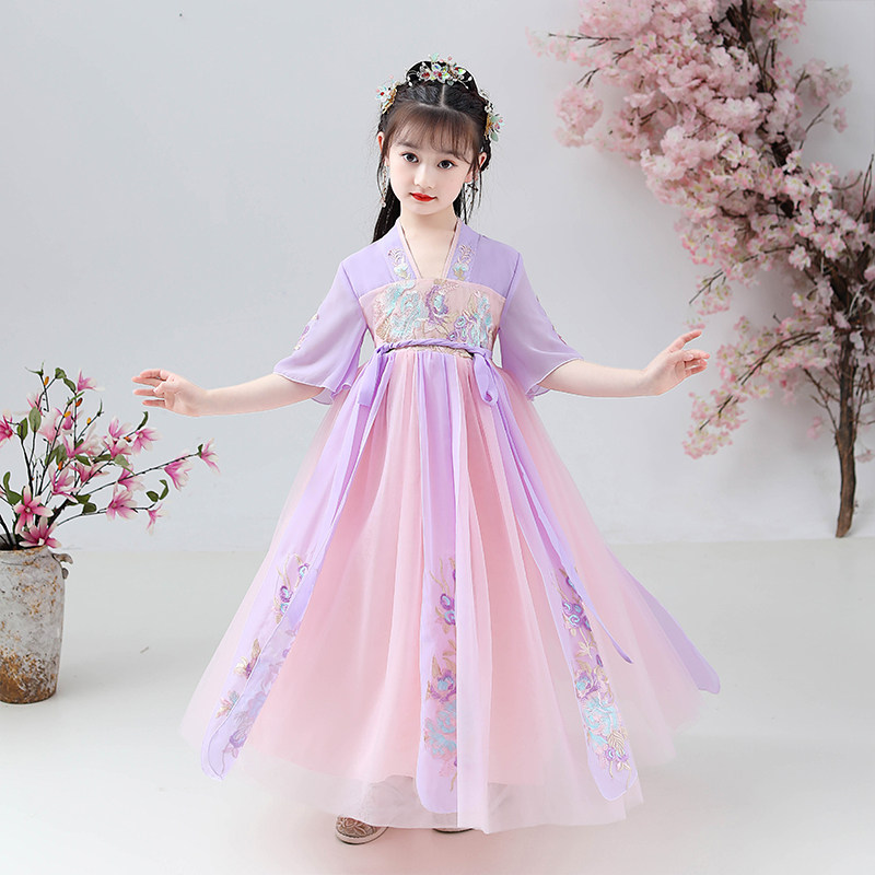 Hanfu Girl's Summer Ocean Dress Superfairy China Wind Child Clothing Little Girl Ancient Wind Jacket Dresses Children Princess Dresses Summer Dress