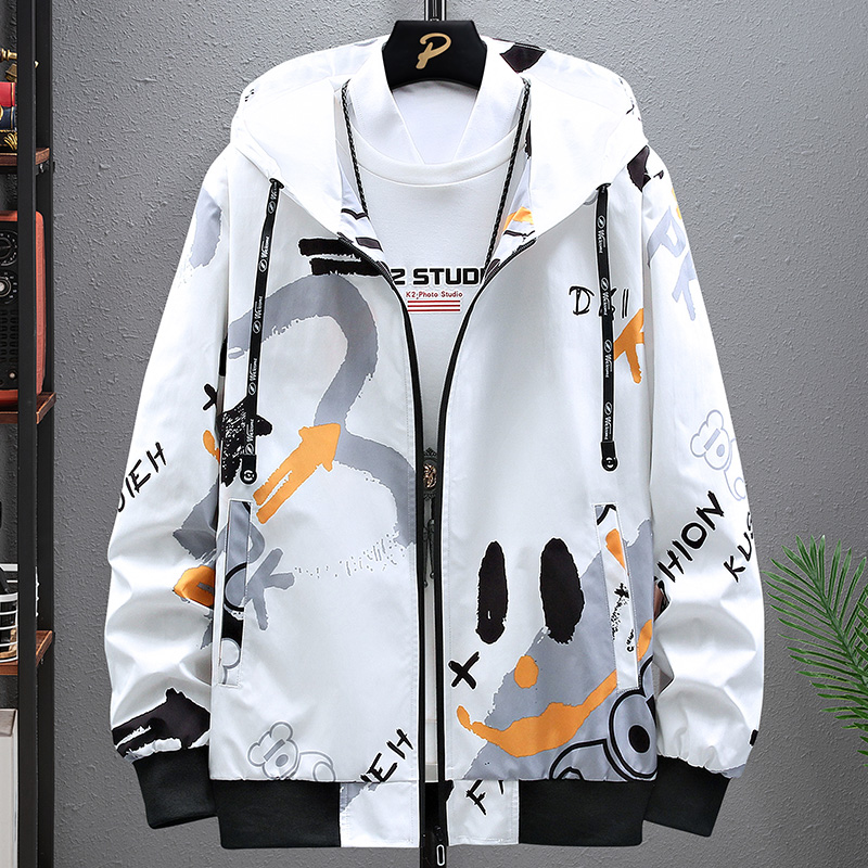 Jacket men's 2021 hooded handsome short trench coat teen student spring spring loose men's coat spring men's wear