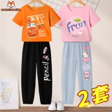 Летний детский комплект, спортивная летняя одежда, коллекция 2022, подходит для подростков, короткий рукав, детская одежда, в западном стиле