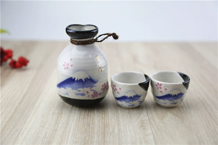 Bộ sản phẩm rượu sake nhập khẩu từ Nhật Bản Junyao Mount Fuji gốm rượu vang bộ ly rượu vang 3 mảnh bộ hộp quà tặng - Rượu vang