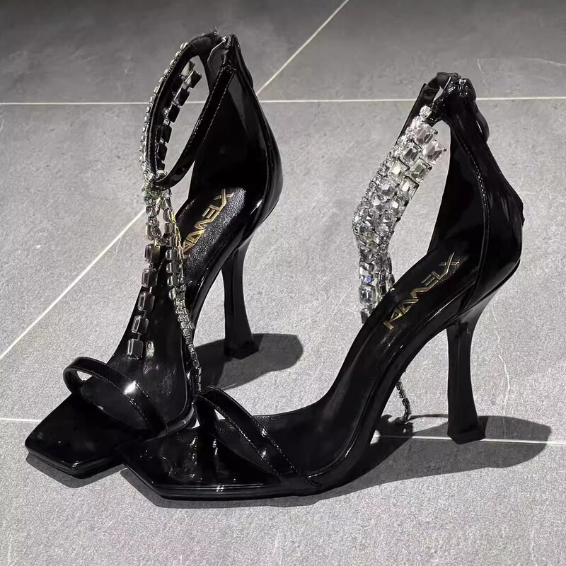 Yang Shulin's Same Style Chain High Heels 2026 Summer New Model Rhinestone Open-Toe Socialite Single Strap Elegant Stiletto Sandals Yang Shulin's Same Style Chain High Heels 2026 Summer New Model Rhinestone Open-Toe Socialite Single Strap Elegant Stiletto Sandals