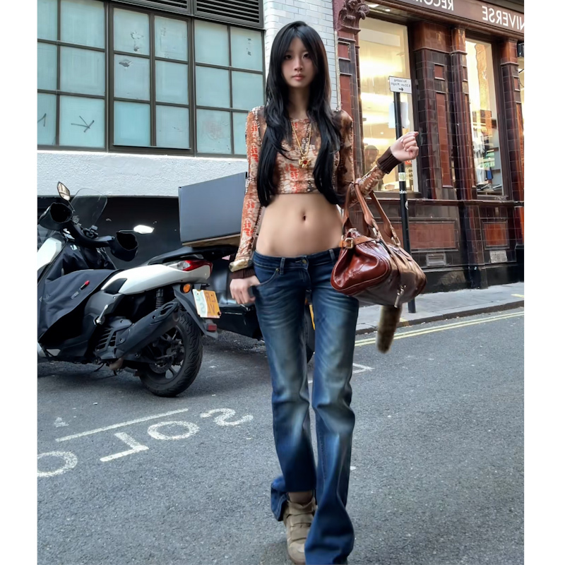 American Retro Hot Girl Style Low-Waist Sexy Flared Jeans for Women, Slim Fit and Floor-Length American Retro Hot Girl Style Low-Waist Sexy Flared Jeans for Women, Slim Fit and Floor-Length