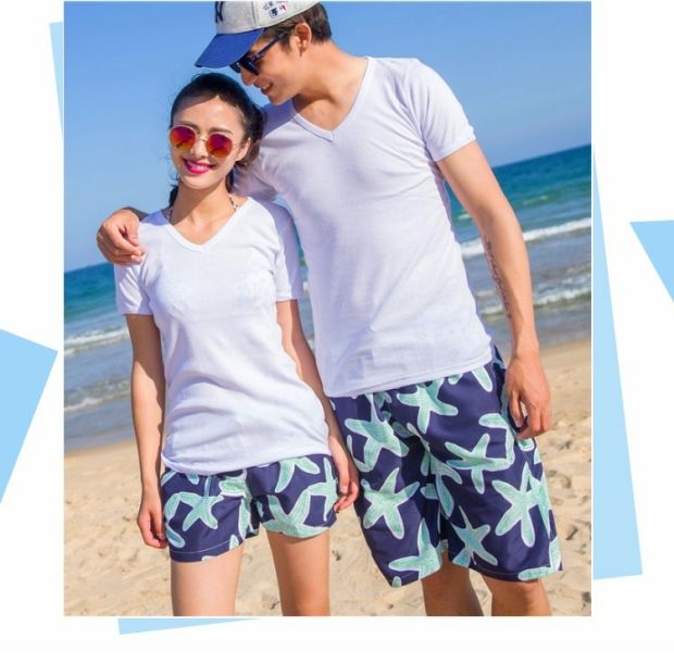 Quần đi biển mới phù hợp với mùa hè Cặp đôi rộng cỡ lớn năm điểm ở giữa quần hoa nam và nữ ngày lễ quần ngắn nóng bỏng - Quần bãi biển 	quần đi biển cho nam đẹp	