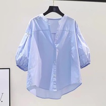 Maternity shirt summer thin top lantern sleeve design 2023 new summer loose baby doll shirt summer