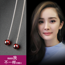 925 sterling silver earrings garnet red crystal stud earrings female long earrings tassel Korean jewelry hypoallergenic