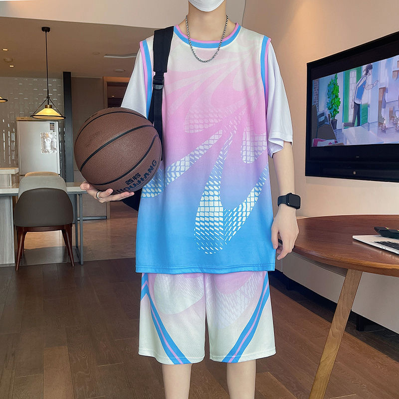 Round-Neck Basketball Uniform Set for Men, Ice Silk Quick-Drying Jersey, Loose Fit, Group Purchase, Competition Uniform, Youth Sports Vest and Shorts
