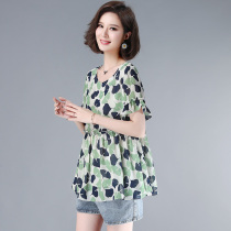 Summer mother chiffon shirt female 2020 new Korean loose casual Joker waist waist slim mother top