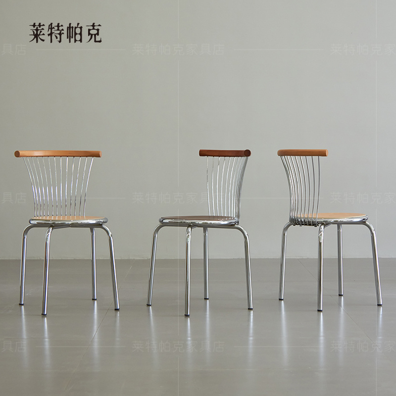 Danish Master-Designed Bauhaus-Style Backrest Chair, Vintage Dining Chair, Commercial Iron Art Imitation Stainless Steel Chair for Restaurant