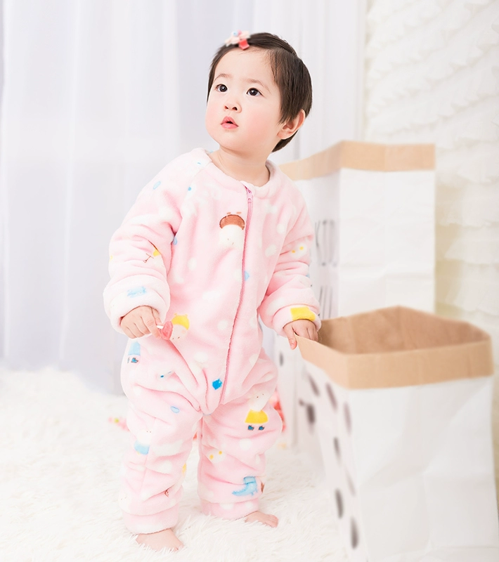 Mùa thu và mùa đông bé trai và bé gái ấm áp flannel đồ ngủ một mảnh bé chia túi ngủ leo núi quần áo dịch vụ nhà bộ trẻ em phim hoạt hình