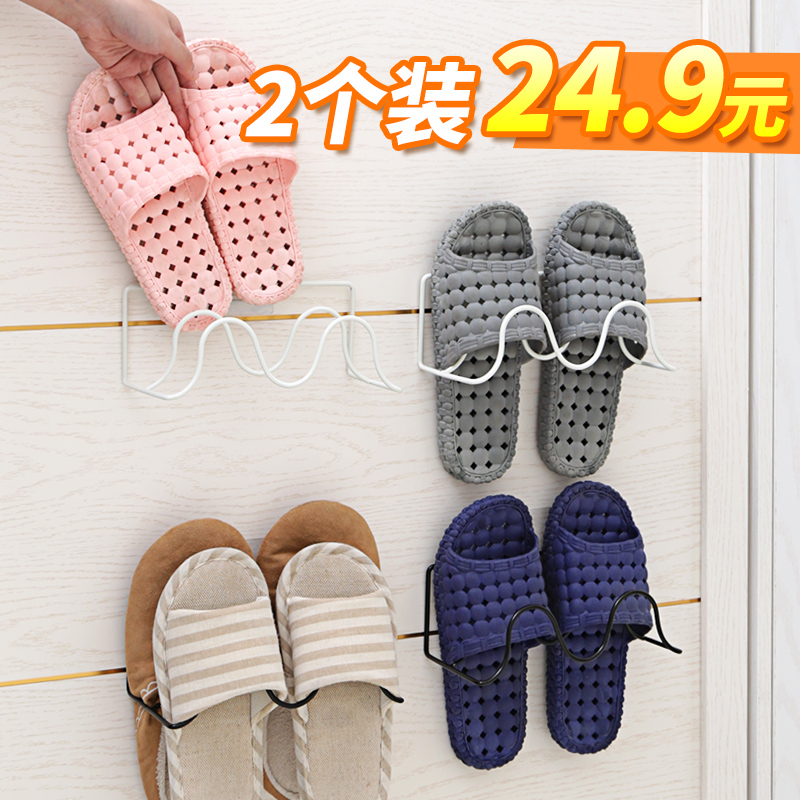 Powder room Bathroom slipper rack Storage shelf Wall hanging face punching toilet door Suction cup shoes Household hanging