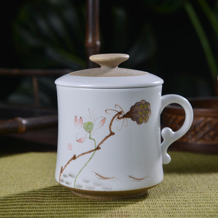 Jingdezhen hand-painted ceramic tea set tea cup personal cup with lid filter water cup office cup mug gift customization