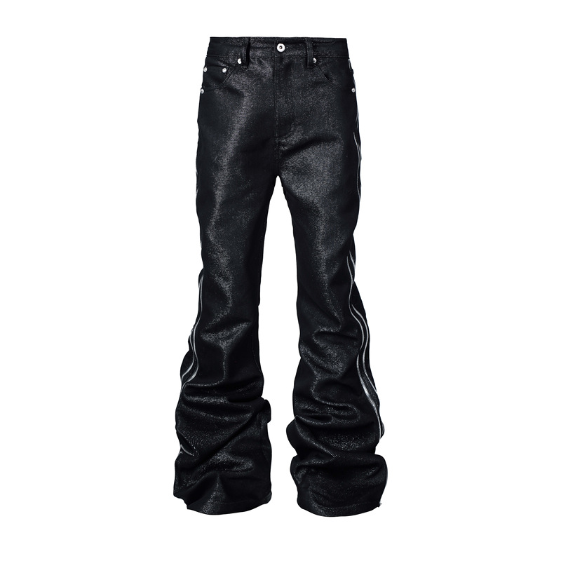 *Rye Chasin Silver Thread Metal Bolan Bootcut Double Zipper Flared Floor-Length Stacked Raw Denim Jeans *Rye Chasin Silver Thread Metal Bolan Bootcut Double Zipper Flared Floor-Length Stacked Raw Denim Jeans