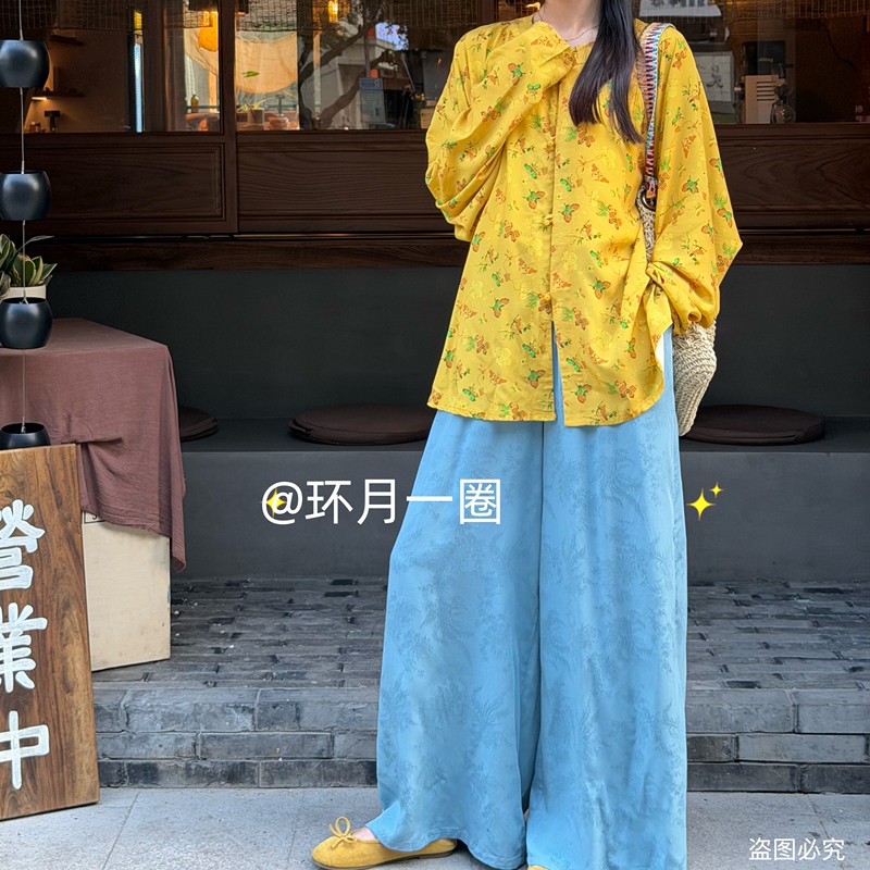Circumventing the Moon LAOSHU Loose-Fitting Ming-Style Hanfu Top, Round-Neck Shirt, Summer Design, Plus Size, Elegant, Retro, Artificial Cotton