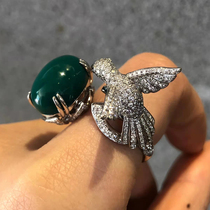 Raw Mineralised Blue Green Pine Stone Stone Upper Bird Stone Ring Studded Diamond Egg Face Doctoral color Hell Color Woman Ring
