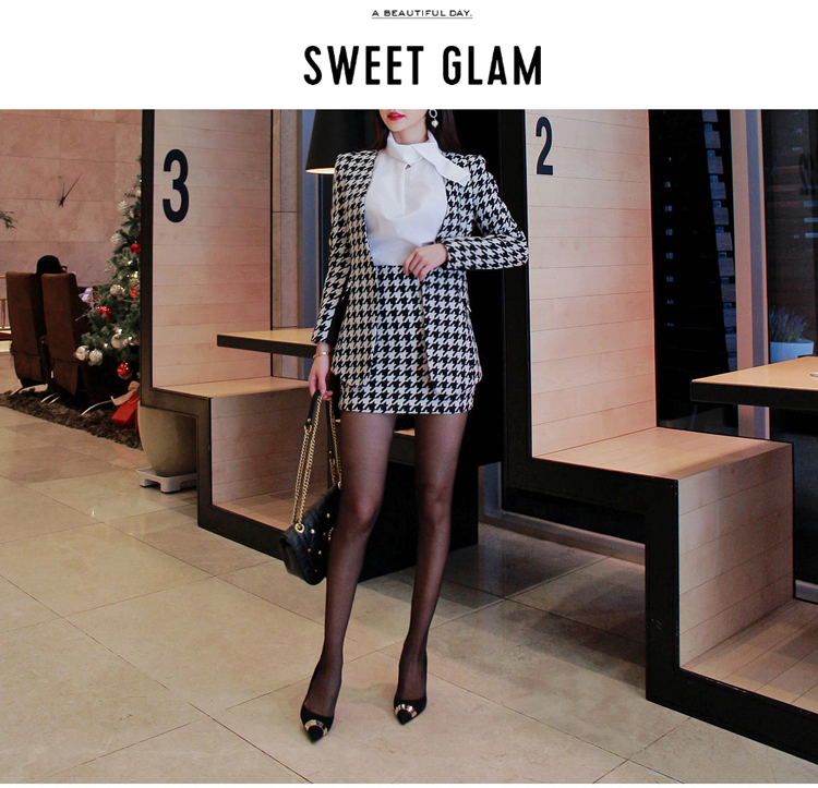 Áo hai dây mùa thu mới của phụ nữ Thời trang Hàn Quốc Slim houndstooth phù hợp với áo khoác len hông áo khoác nữ dài hàn quốc