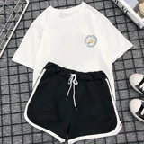 Модный комплект для отдыха, универсальная футболка с коротким рукавом для школьников, свободный крой