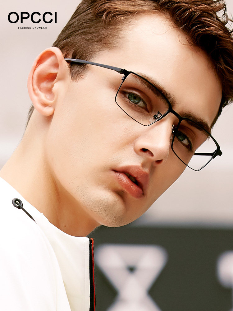 Online glasses myopia tide can be equipped with power lenses Men's ultra-light full frame anti-blue light discoloration optical frame