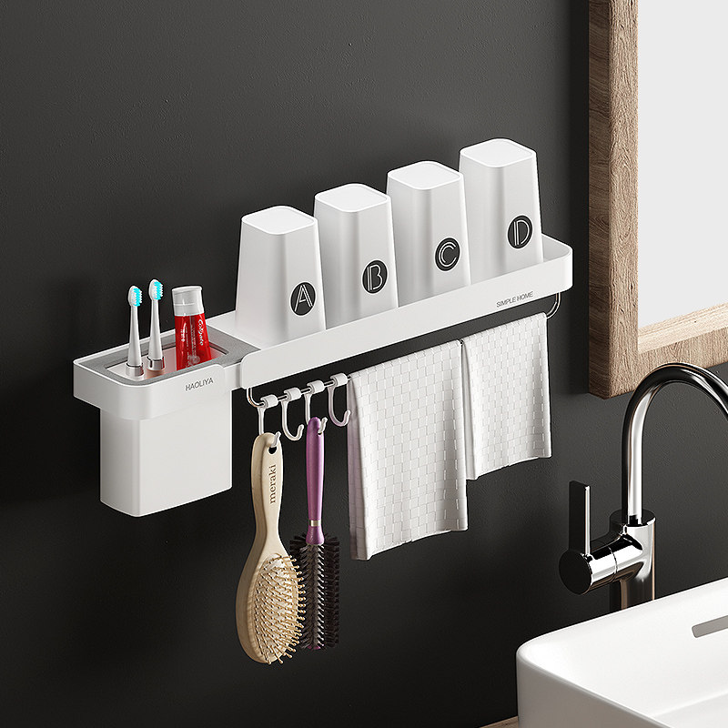 Toothbrush shelve brushing cup gargling hanging wall-style dressing room Space aluminum free of perforated wall-mounted dental cylinder suit