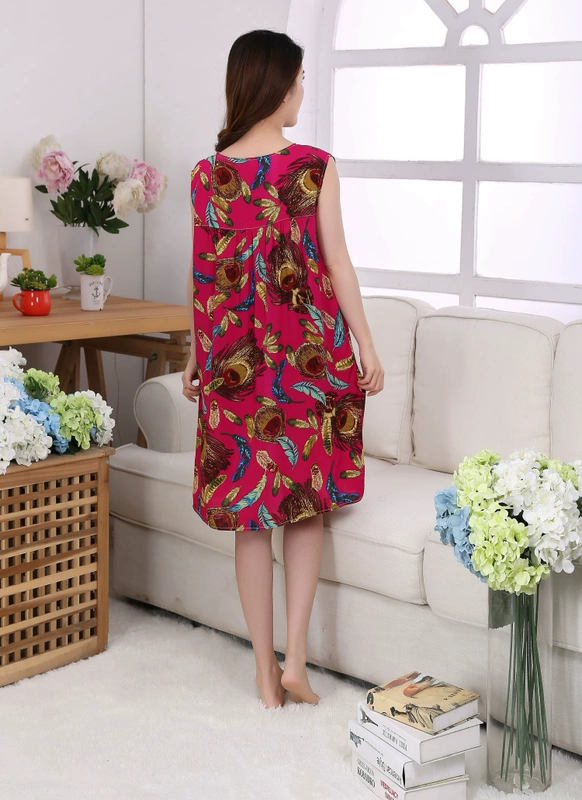 Không tay nightdress nữ mùa hè bông lụa mẹ bông lỏng nightdress cộng với phân bón xl Hàn Quốc nhà ăn mặc